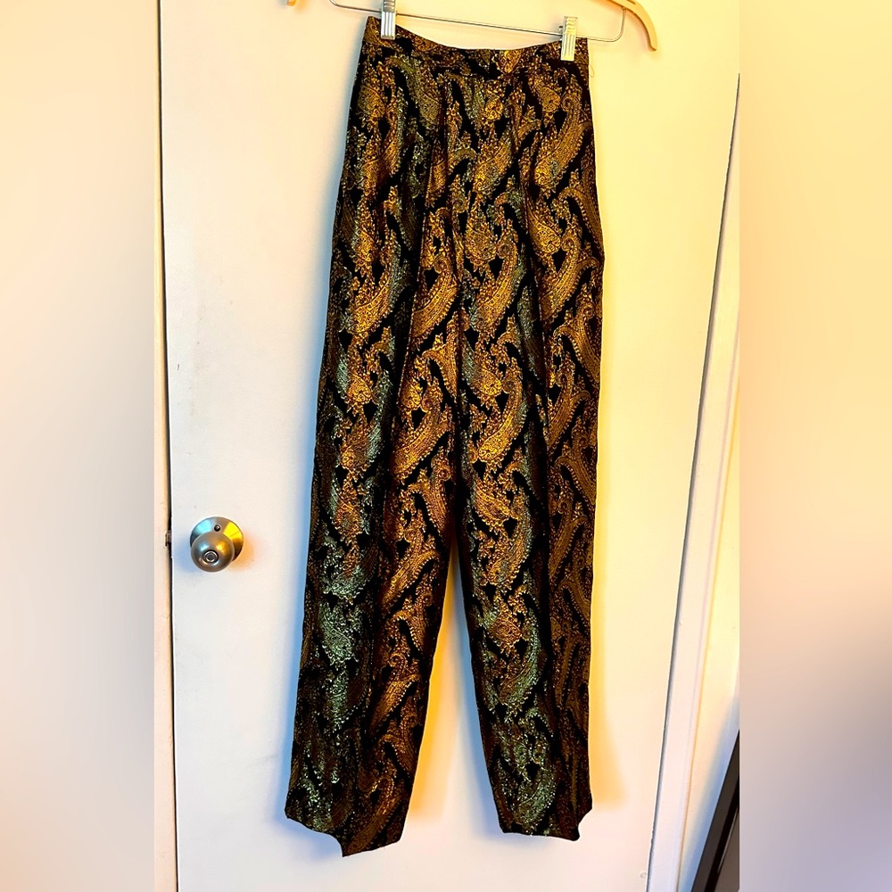 & Other Stories pants in black and gold paisley pattern
